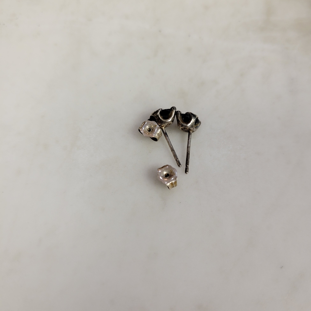 Sterling Silver Black Stone Earrings, Pierced Studs, Ovals - Picture 3 of 11